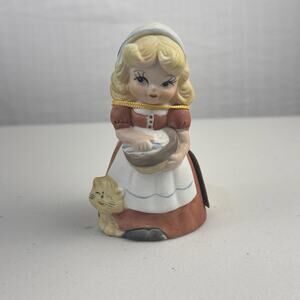 Jasco Adorabelles Milk Maid Kitten Bisque Porcelain Bell Handmade In Taiwan VTG